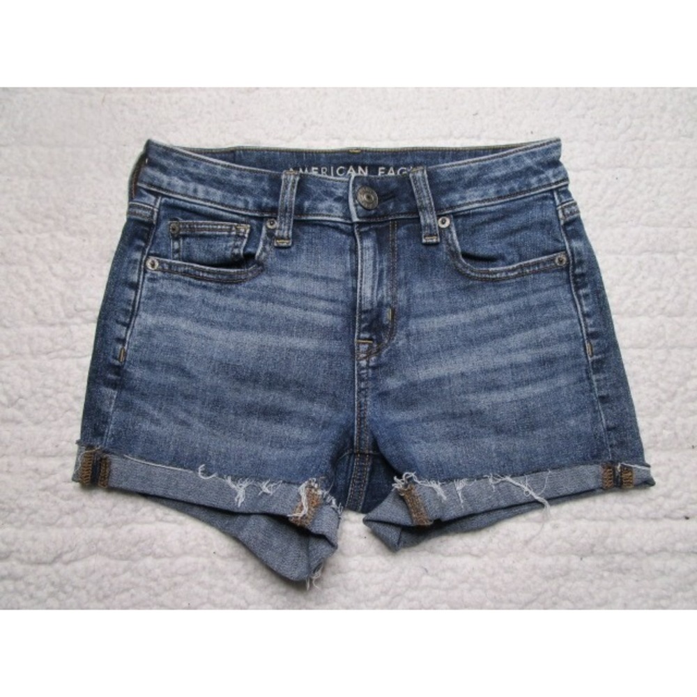 American Eagle Shortie Size 0 Womens Jeans Shorts Light Wash Low Rise Cuffed Hem